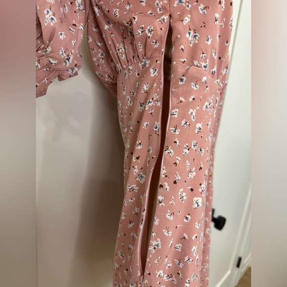 Et Clet Pink Floral Mini Dress Puff Sleeve Medium Coquette Cottagecore Garden - Picture 6 of 9